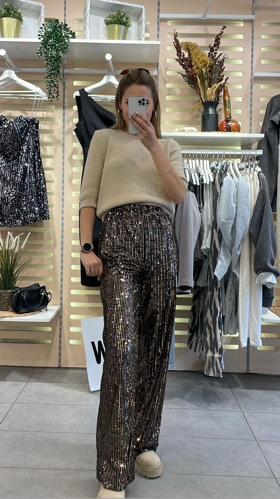 Gold Payetli Pantolon 