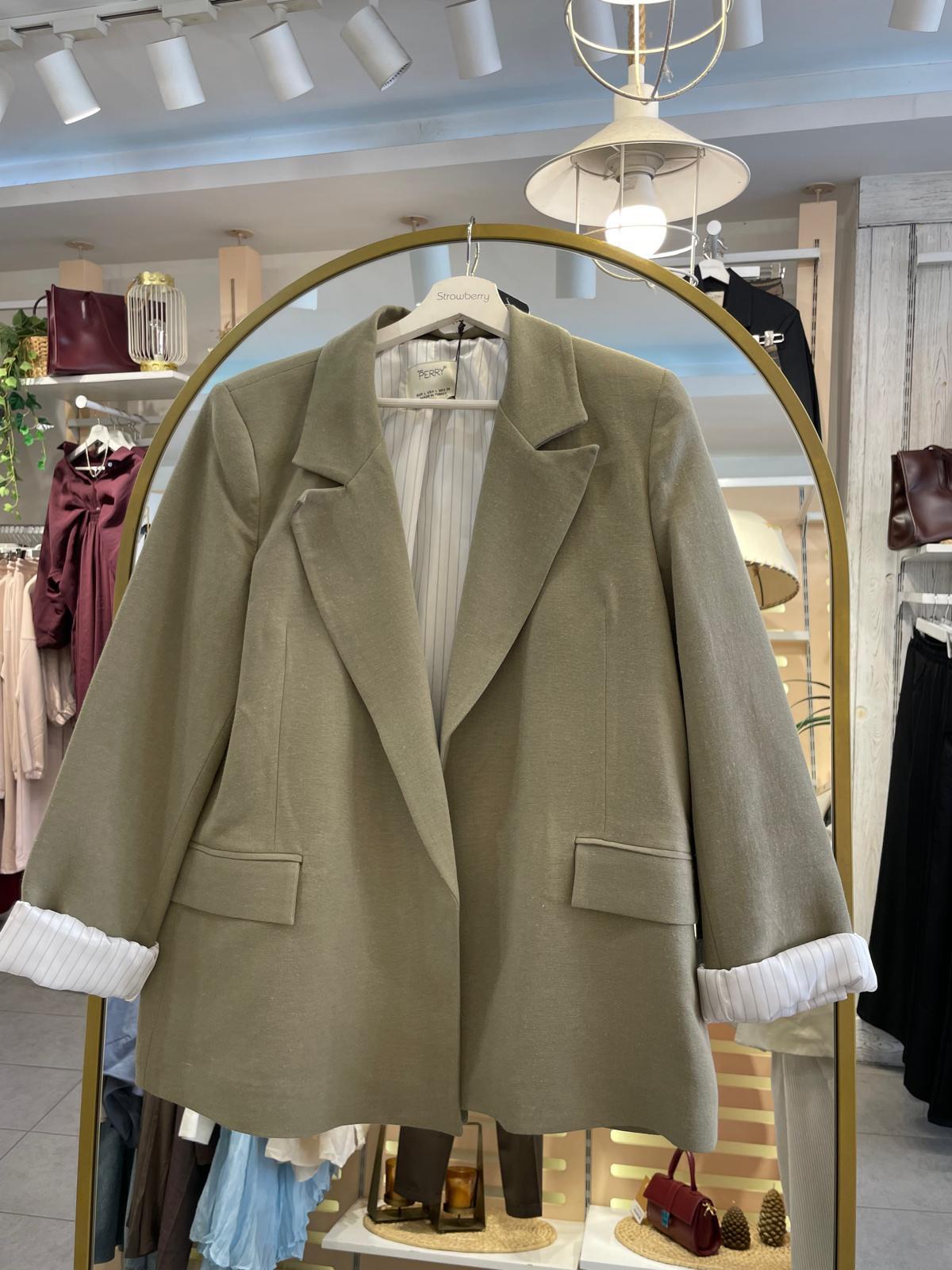 Haki Keten Blazer Ceket