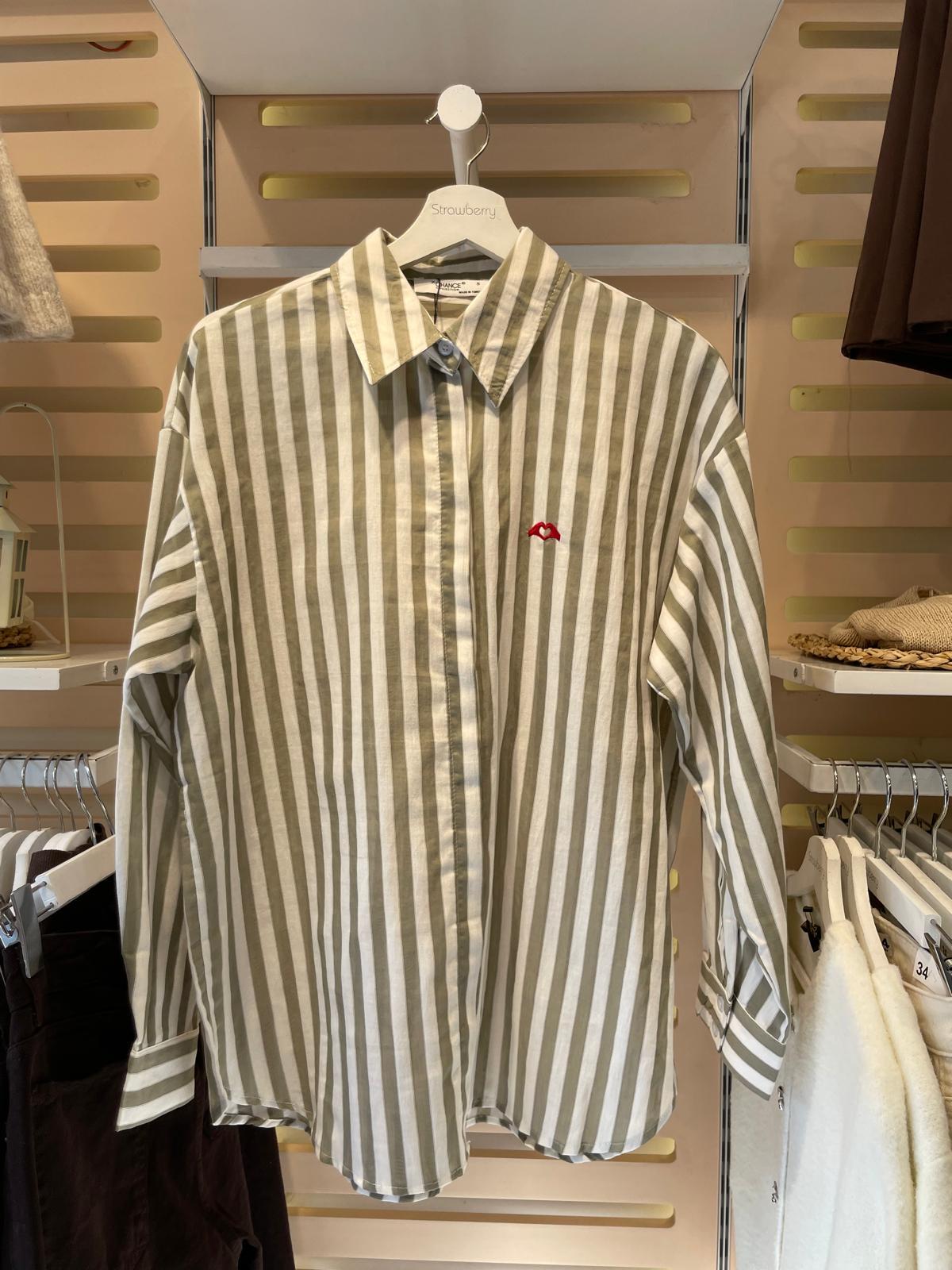 Yeşil-Beyaz Çizgili Oversize Gömlek
