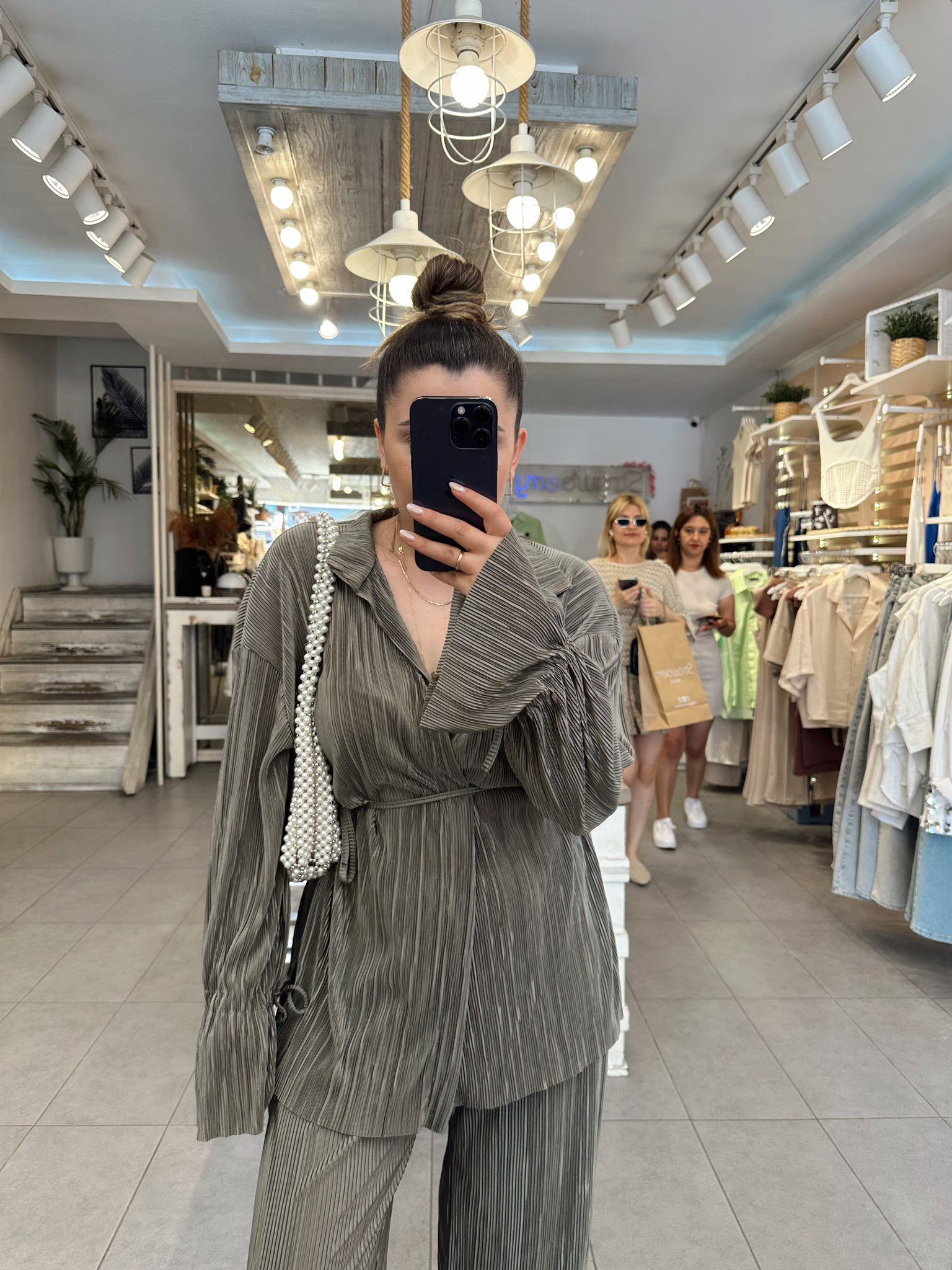 Piliseli İndigo Yeşili Kimona Takım 