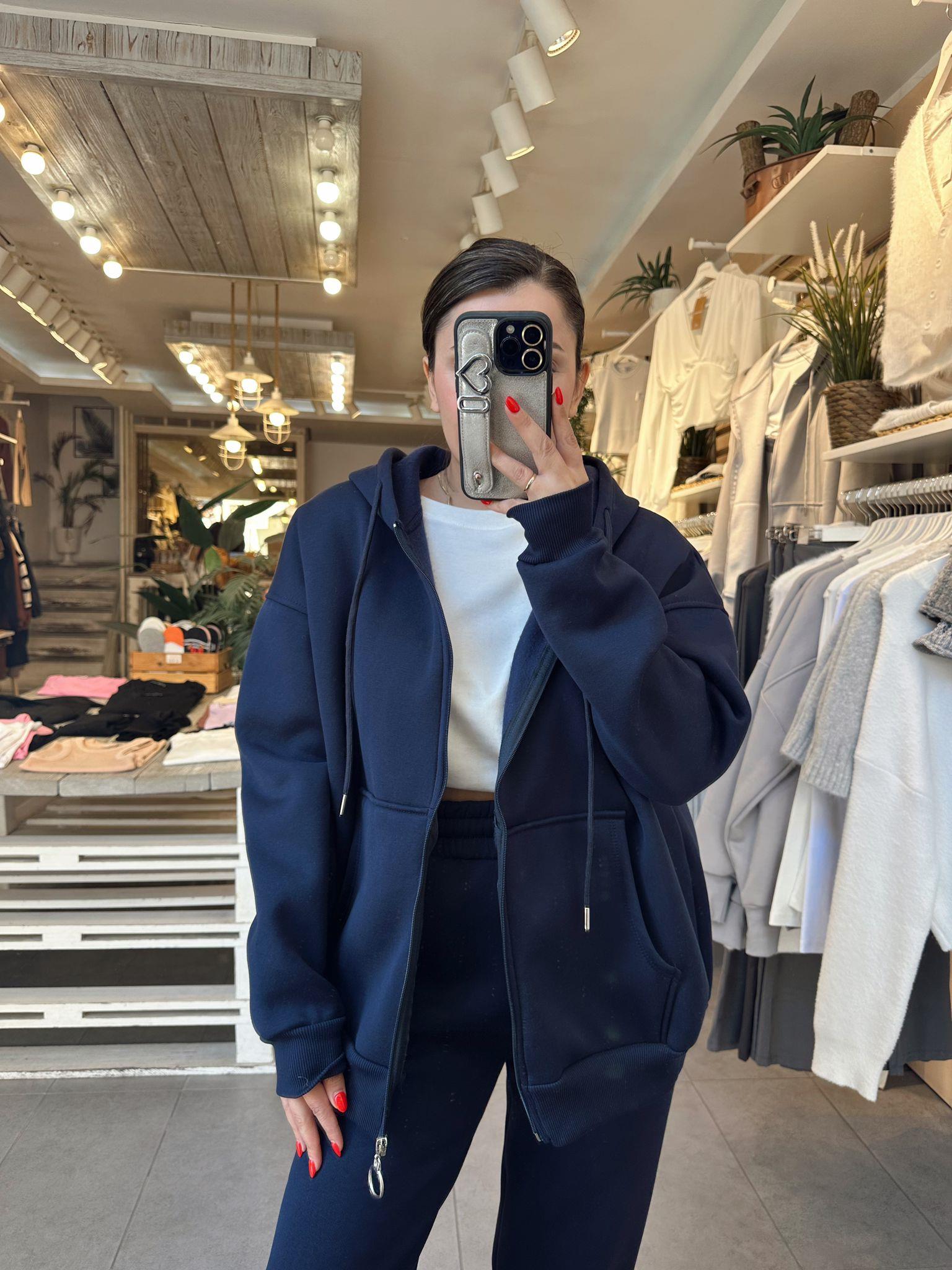 Lacivert Fermuarlı Sweatshıirt
