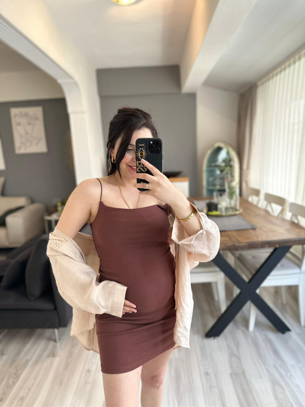 Acı Kahve Askılı Mini Elbise  | StrawberryWear