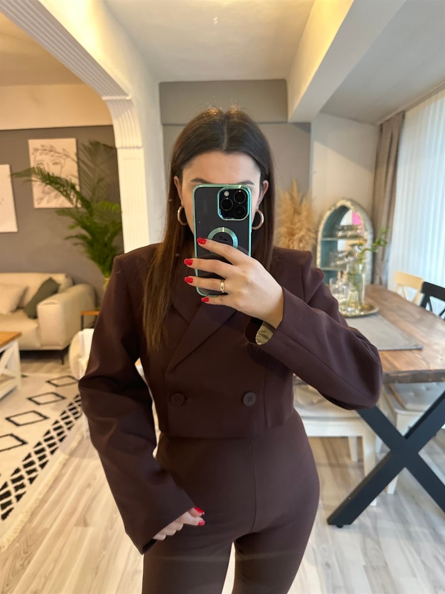 Acı Kahve Crop Ceket | StrawberryWear