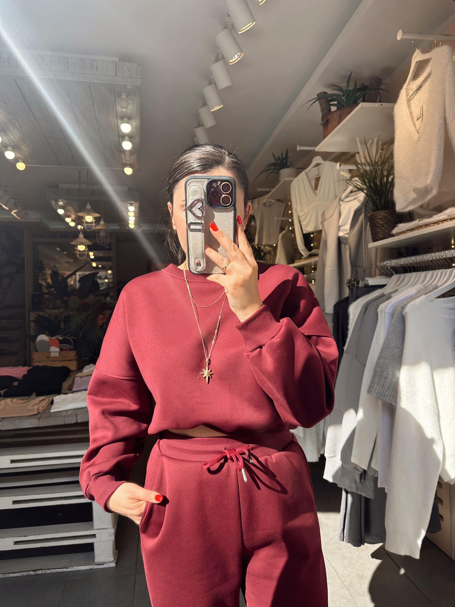 Bordo Crop Sweatshırt