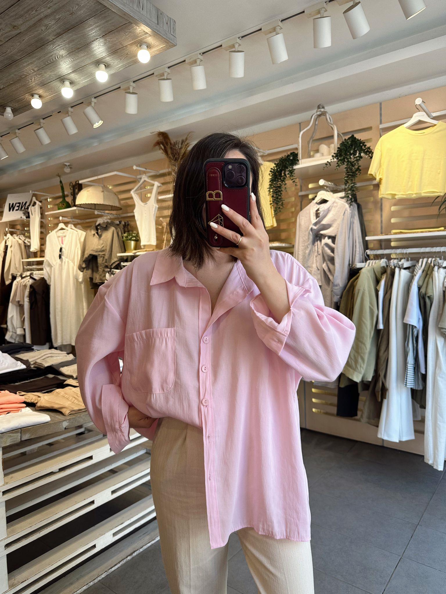 Pembe İpeksi Oversize  Gömlek