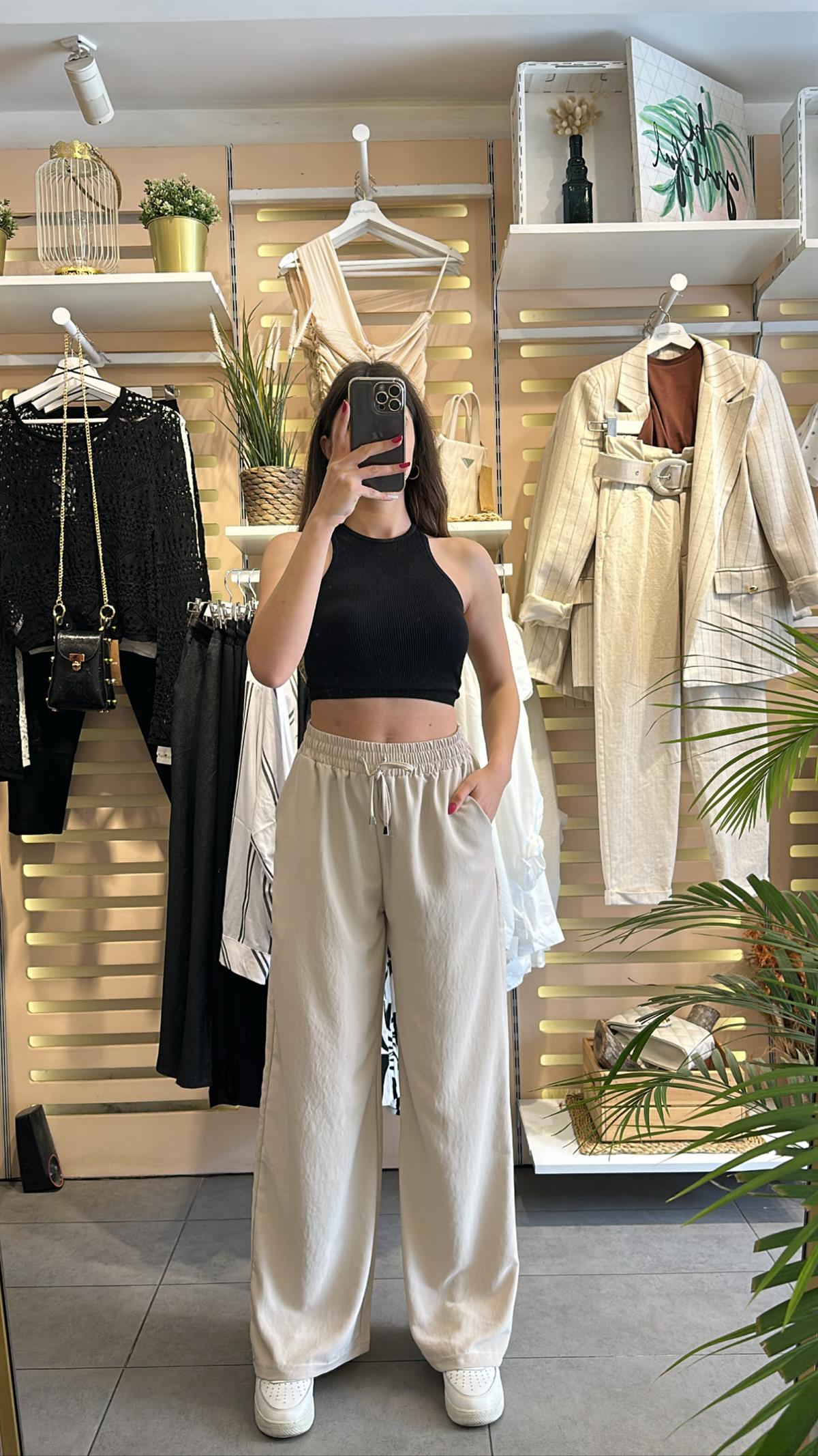 Bej Tensel Kumaş Pantalon | StrawberryWear