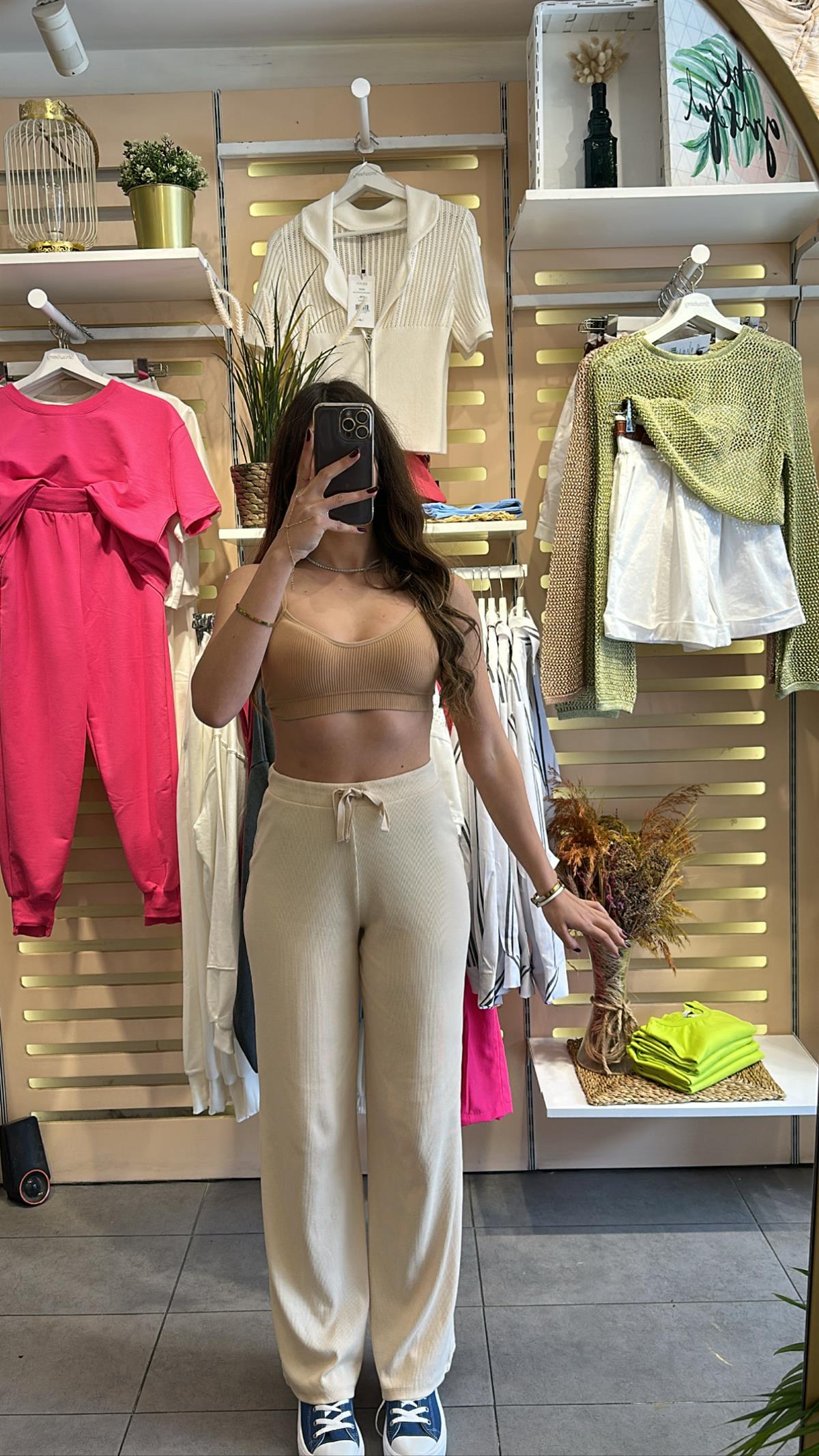 Bej Triko Fitilli Pantalon | StrawberryWear