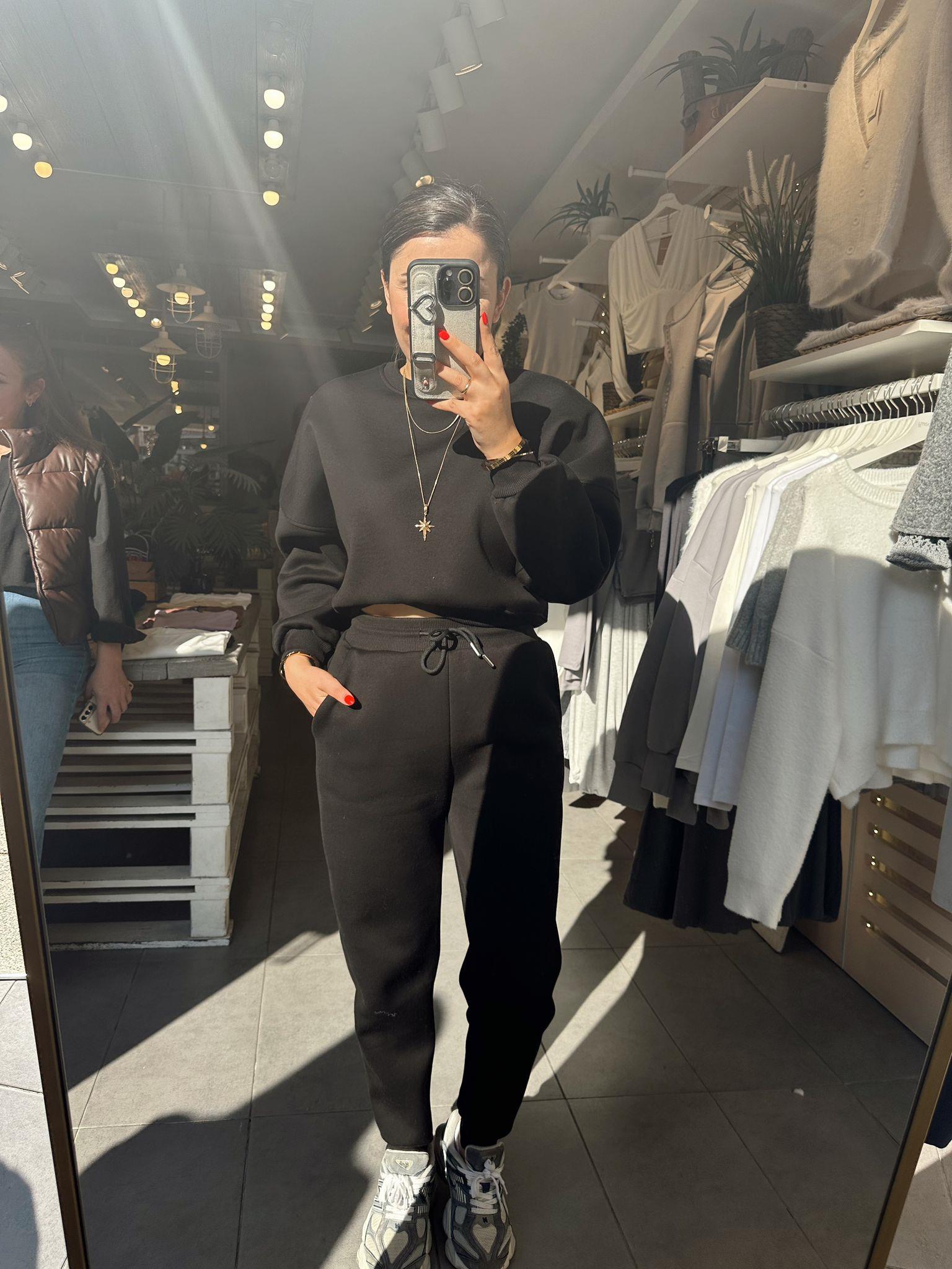 Siyah Croplu Sweat Takım 