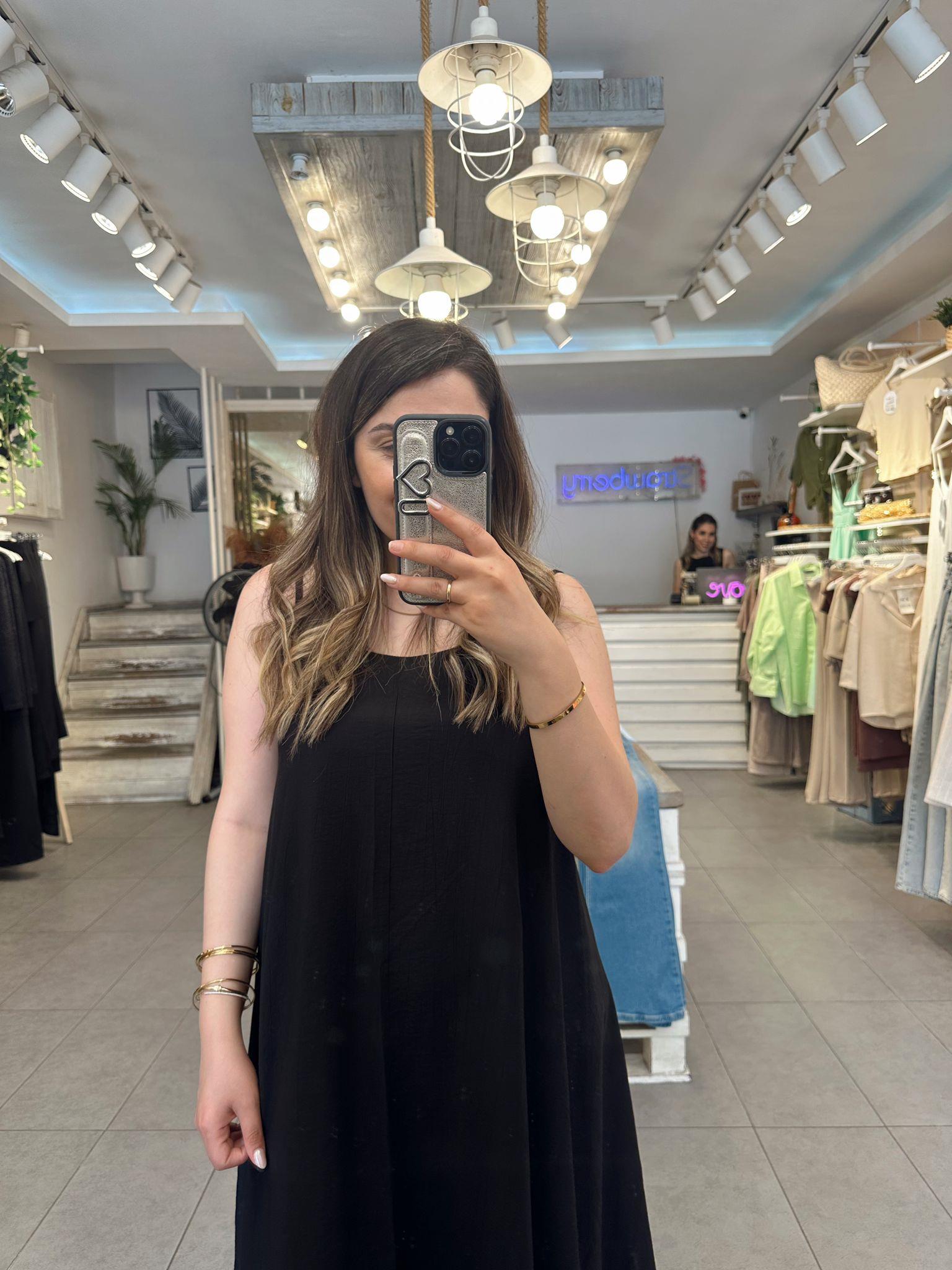 Siyah İp Askılı Bilekte Elbise 