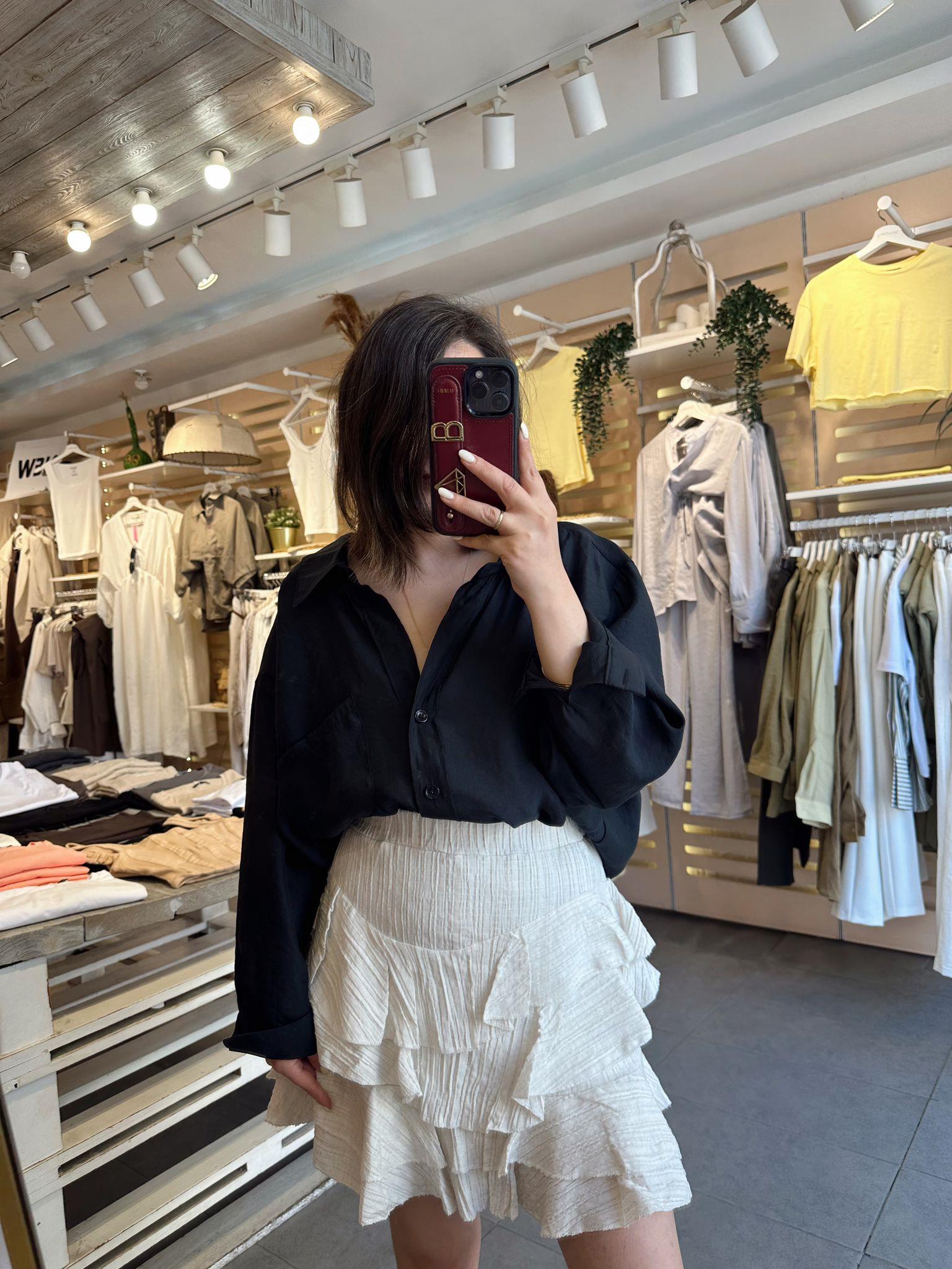 Siyah Tensel Oversize Gömlek