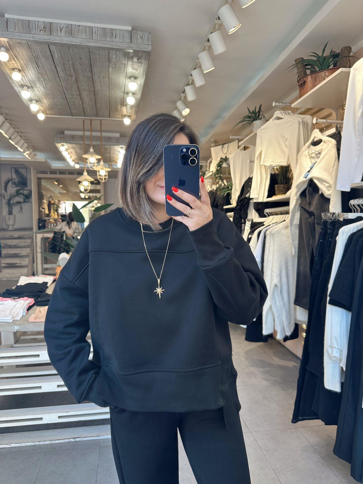 Önü Detaylı Sweat Siyah
