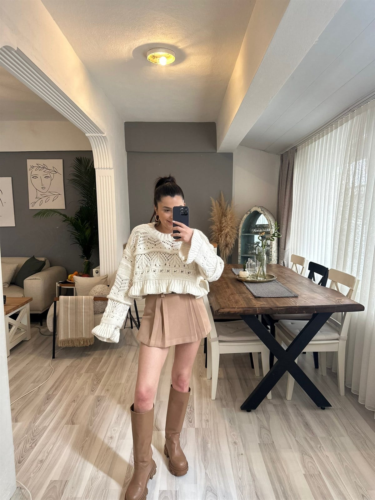 Duple Mini Kemerli Camel Şort Etek  | StrawberryWear