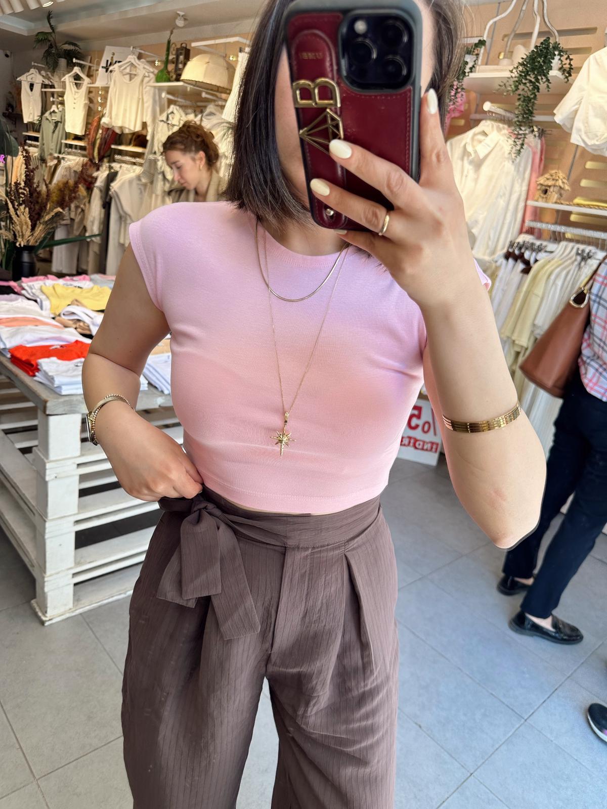 30528 Toz Pembe Crop Top