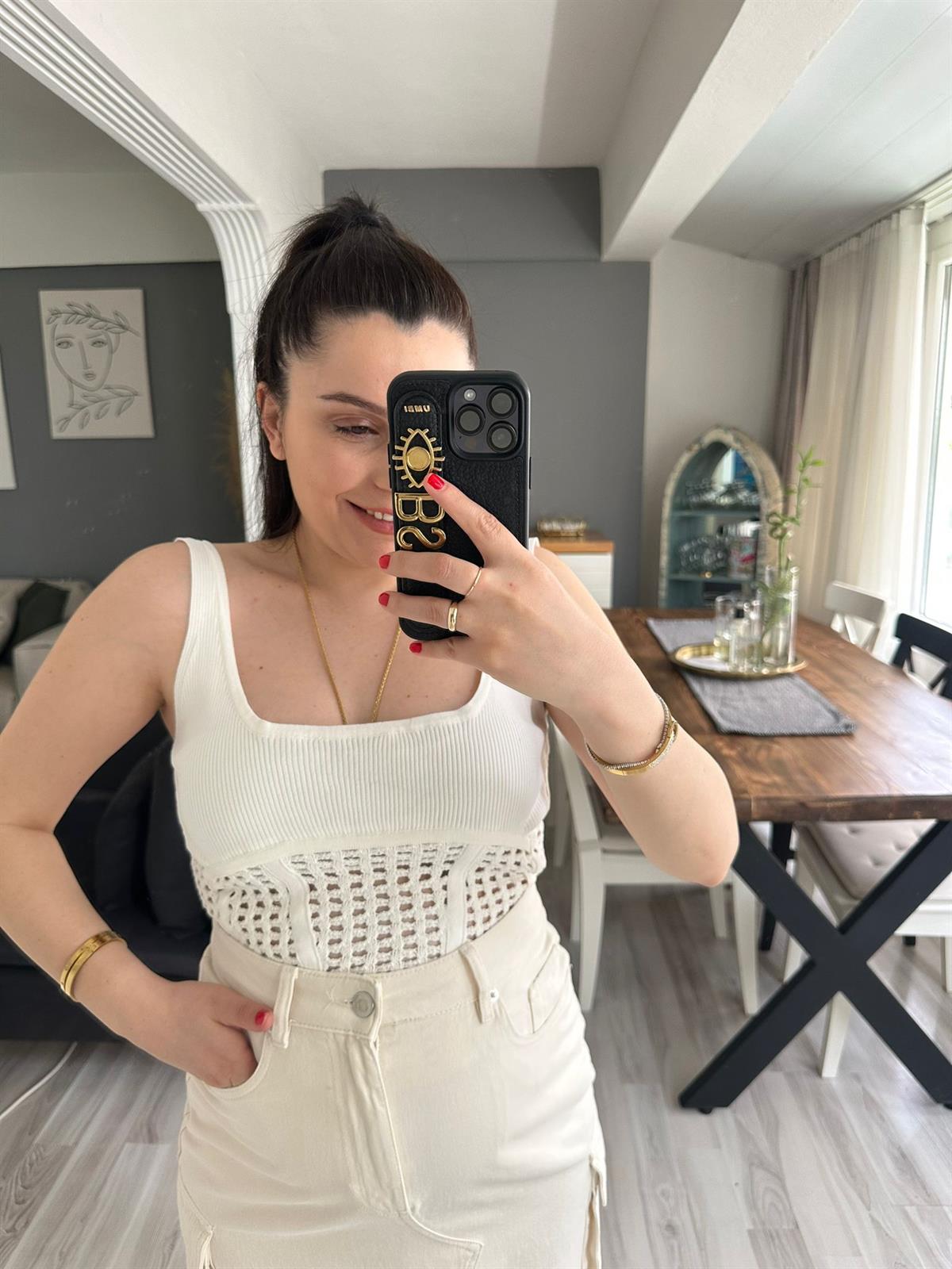 Ekru Ajur Detaylı Atlet | StrawberryWear