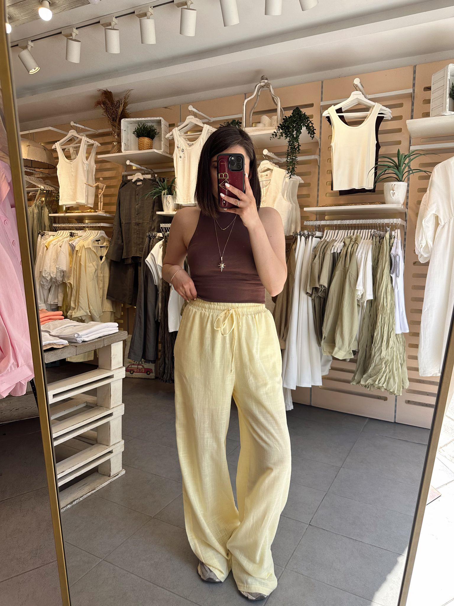 Sarı Beli Lastikli Pantolon