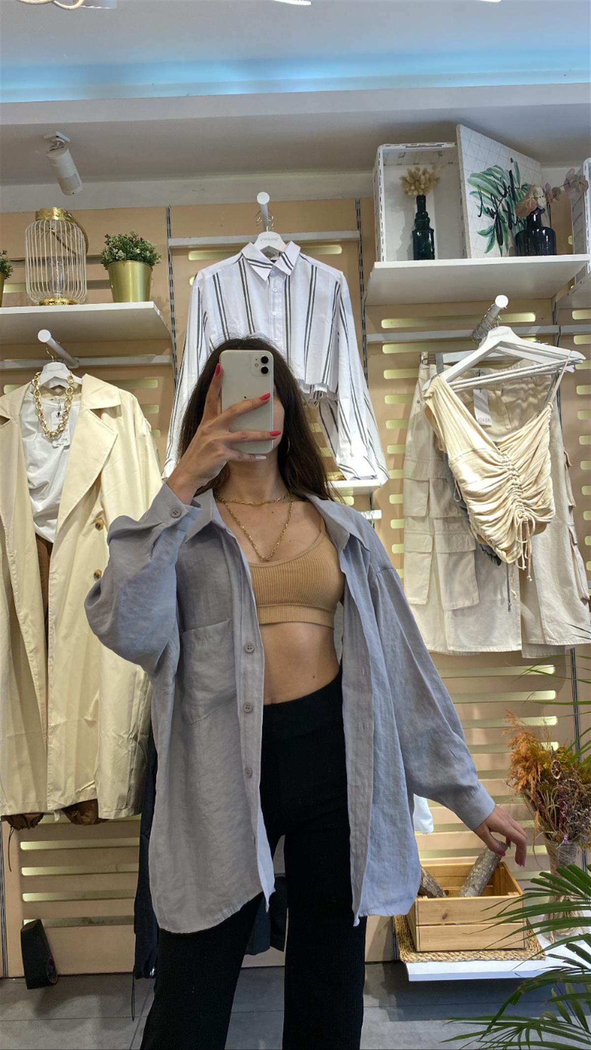 Gri Oversize Gömlek | StrawberryWear
