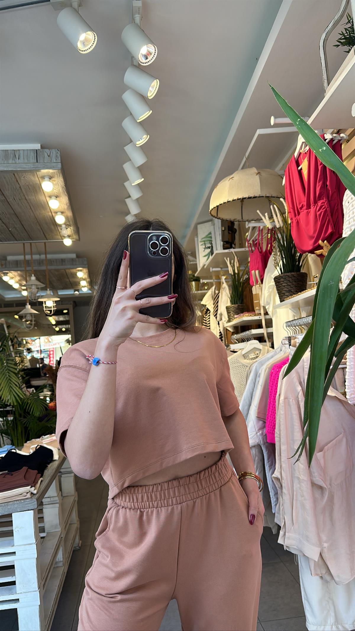 Kahve Kısa Kol Crop Takım | StrawberryWear