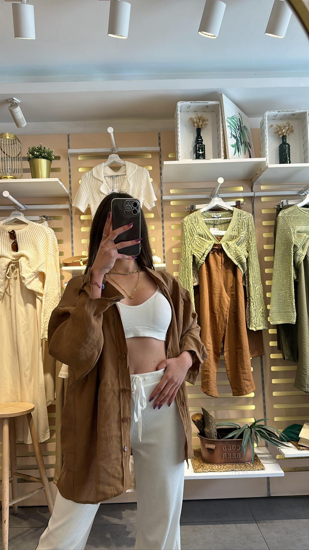 Kahverengi Oversize Gömlek  | StrawberryWear