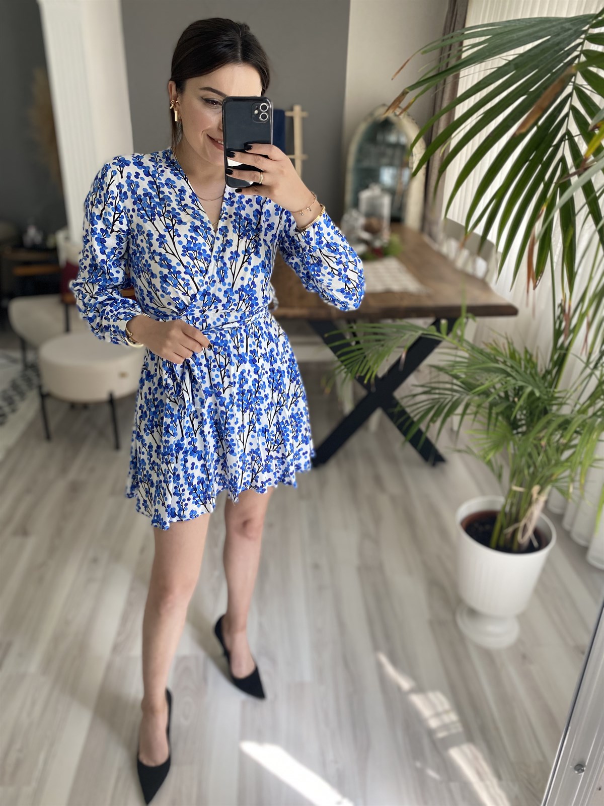 Mavi Çiçek Desenli Elbise | StrawberryWear