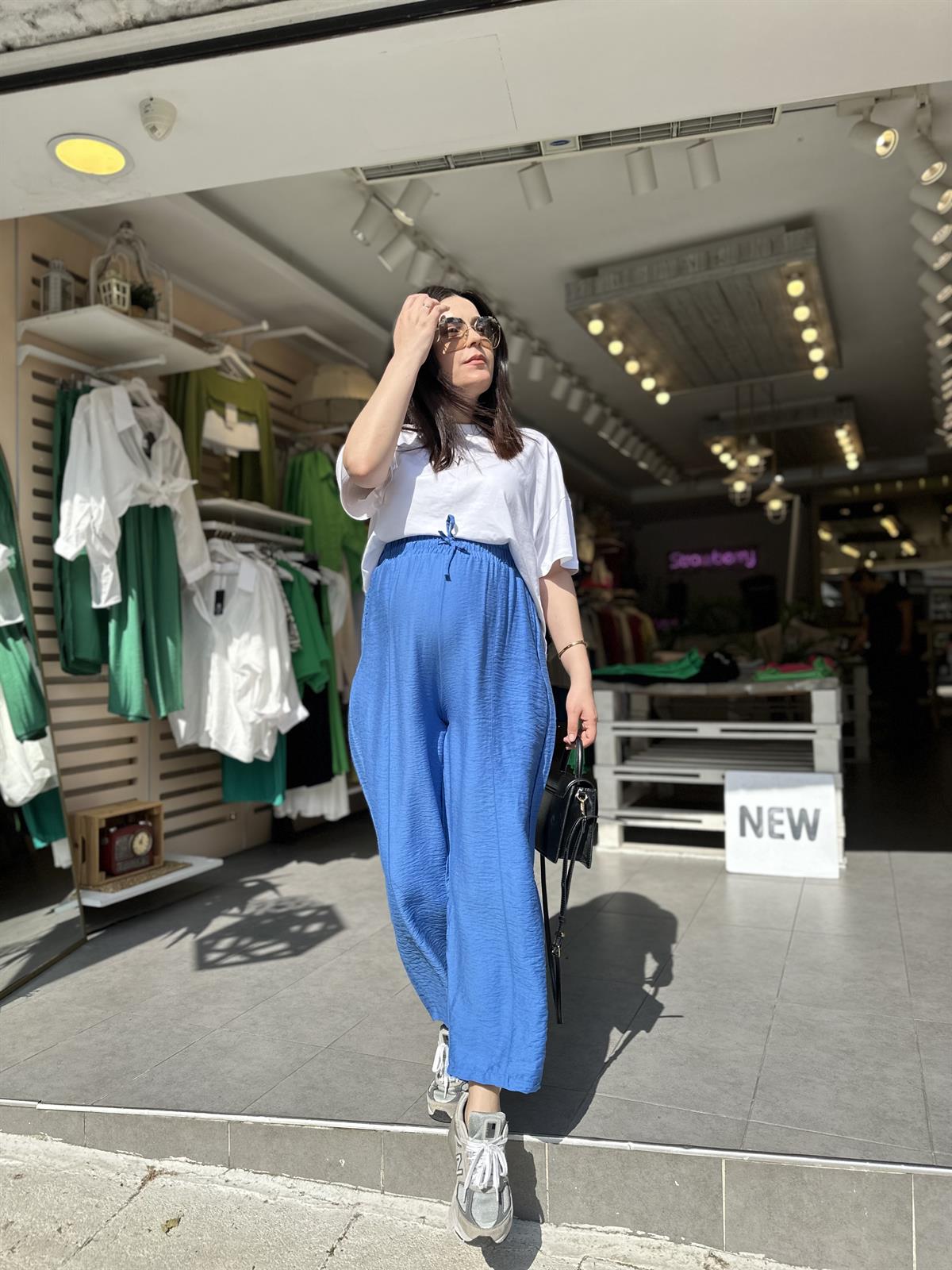 Mavi Keten Şalvar  | StrawberryWear