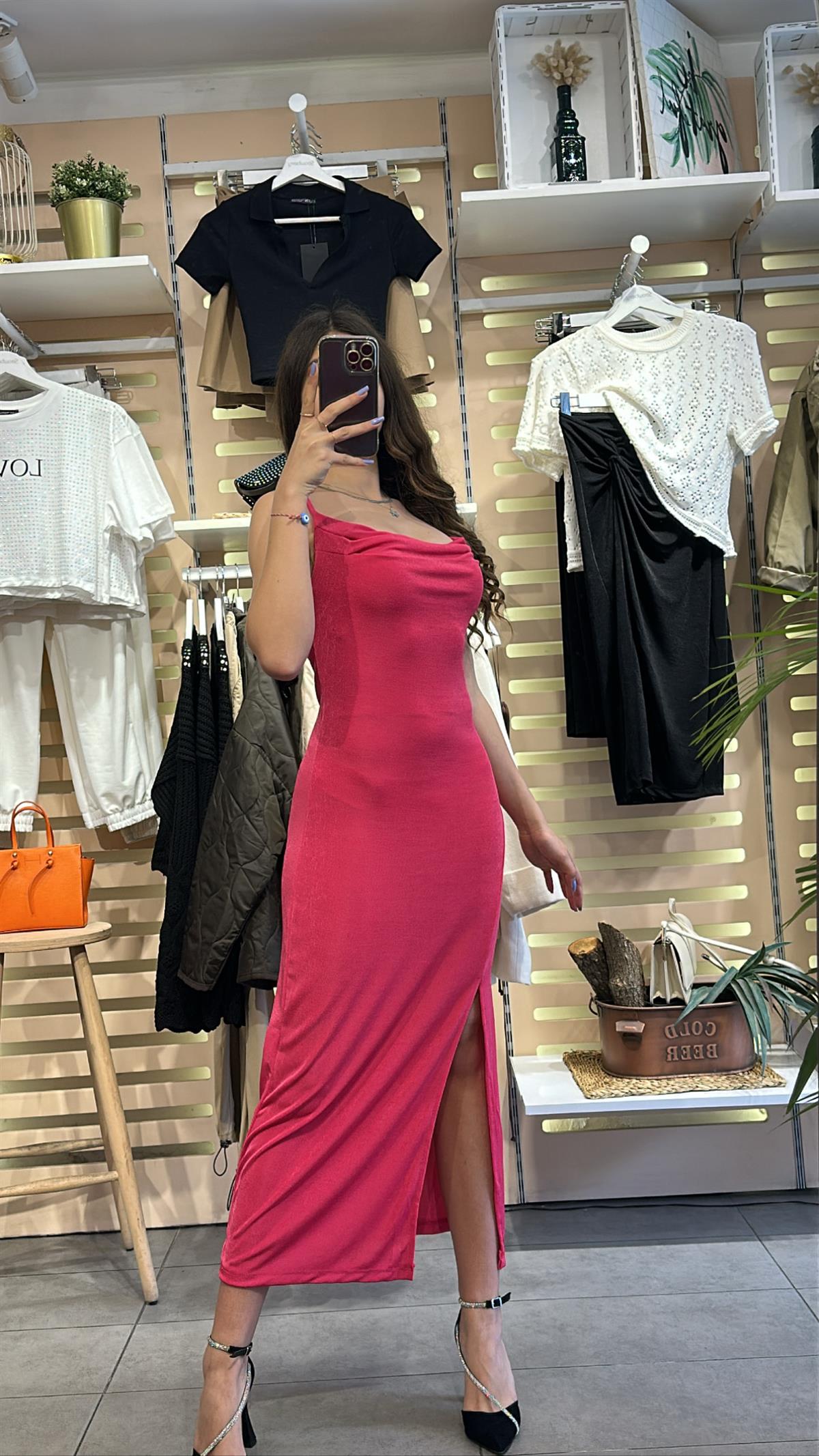 Pembe Askılı Yırtmaçlı Elbise | StrawberryWear