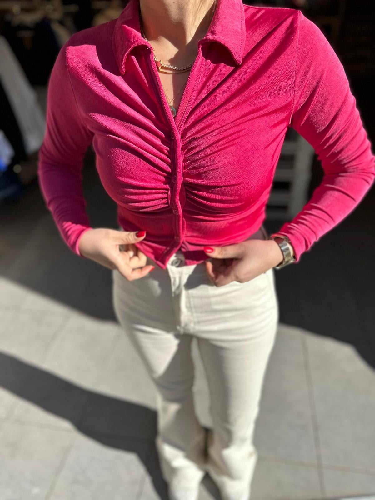 Pembe Dügme Detay Bluz | StrawberryWear
