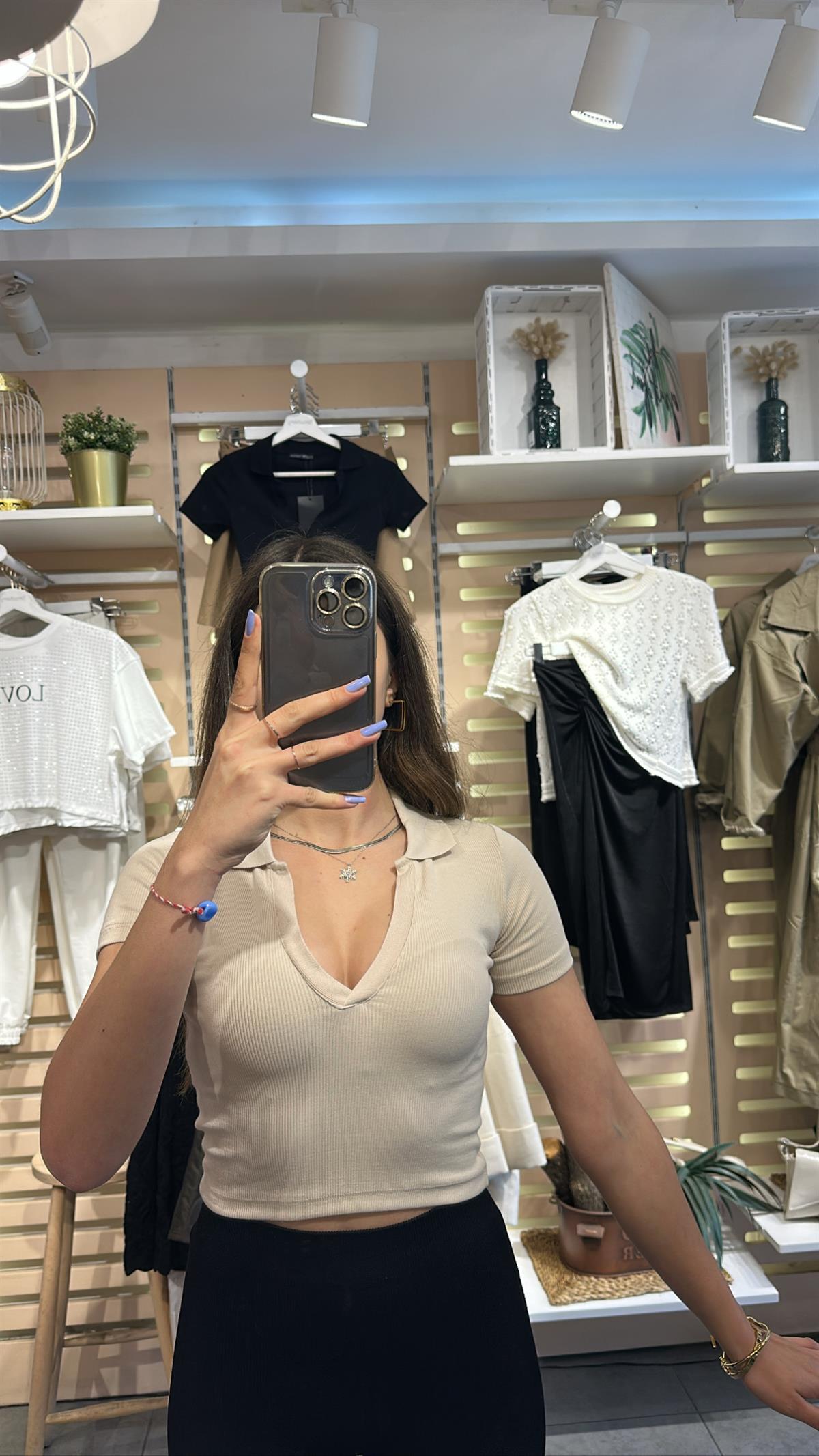 Polo Yaka Bej Tişört | StrawberryWear