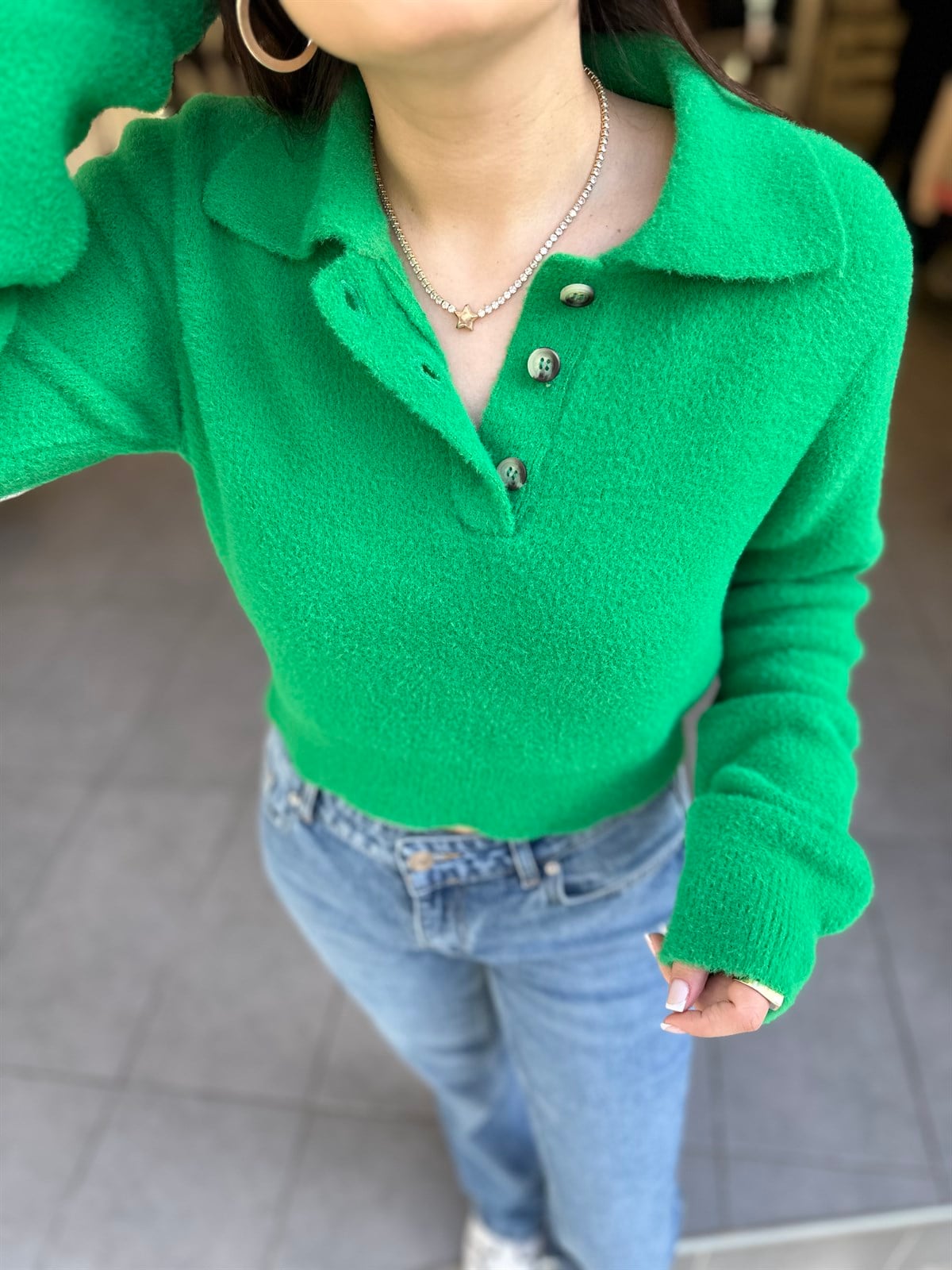 Polo Yaka Dügme Detay Kazak | StrawberryWear