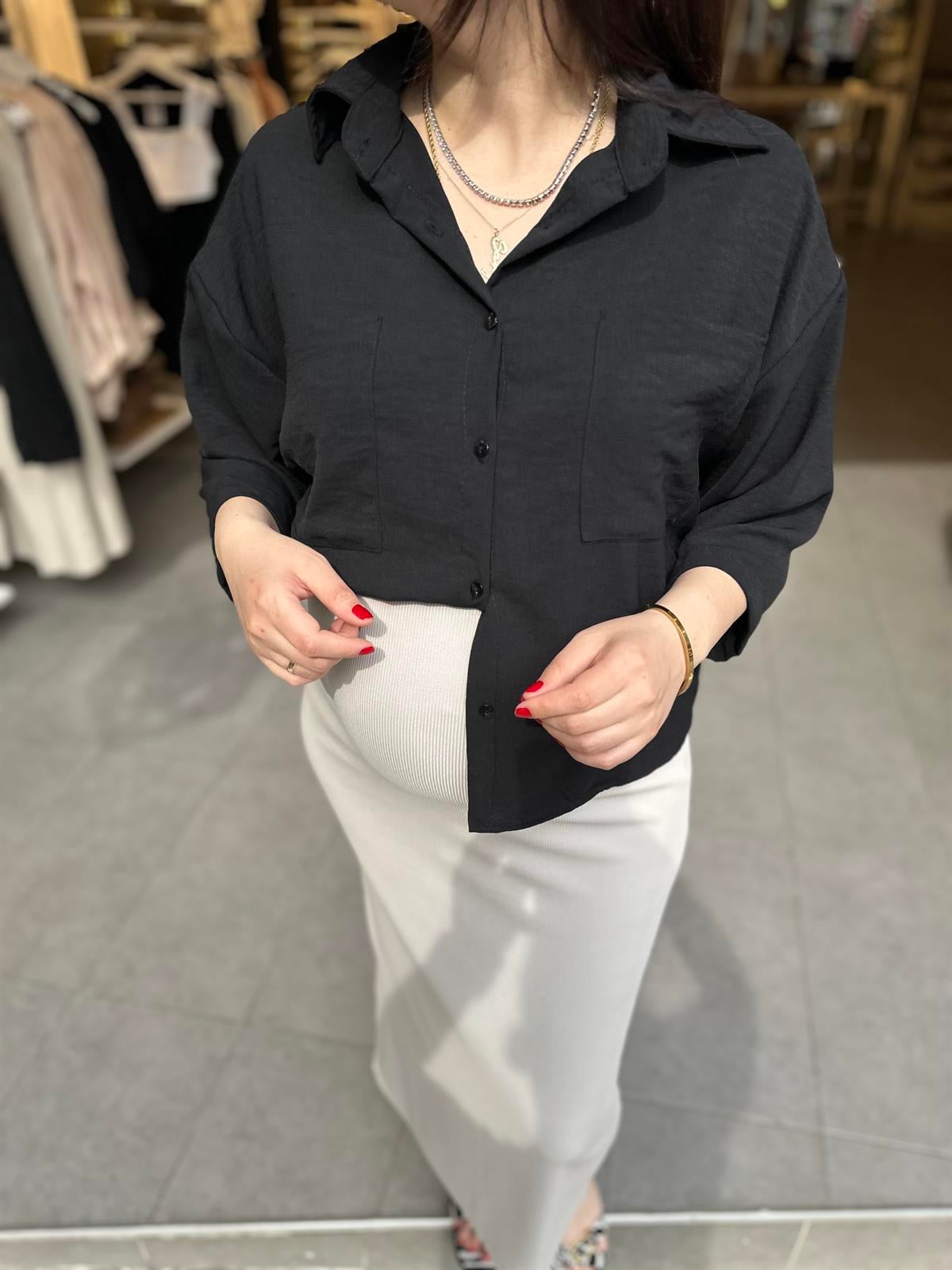 Siyah Düşük Kol Gömlek | StrawberryWear