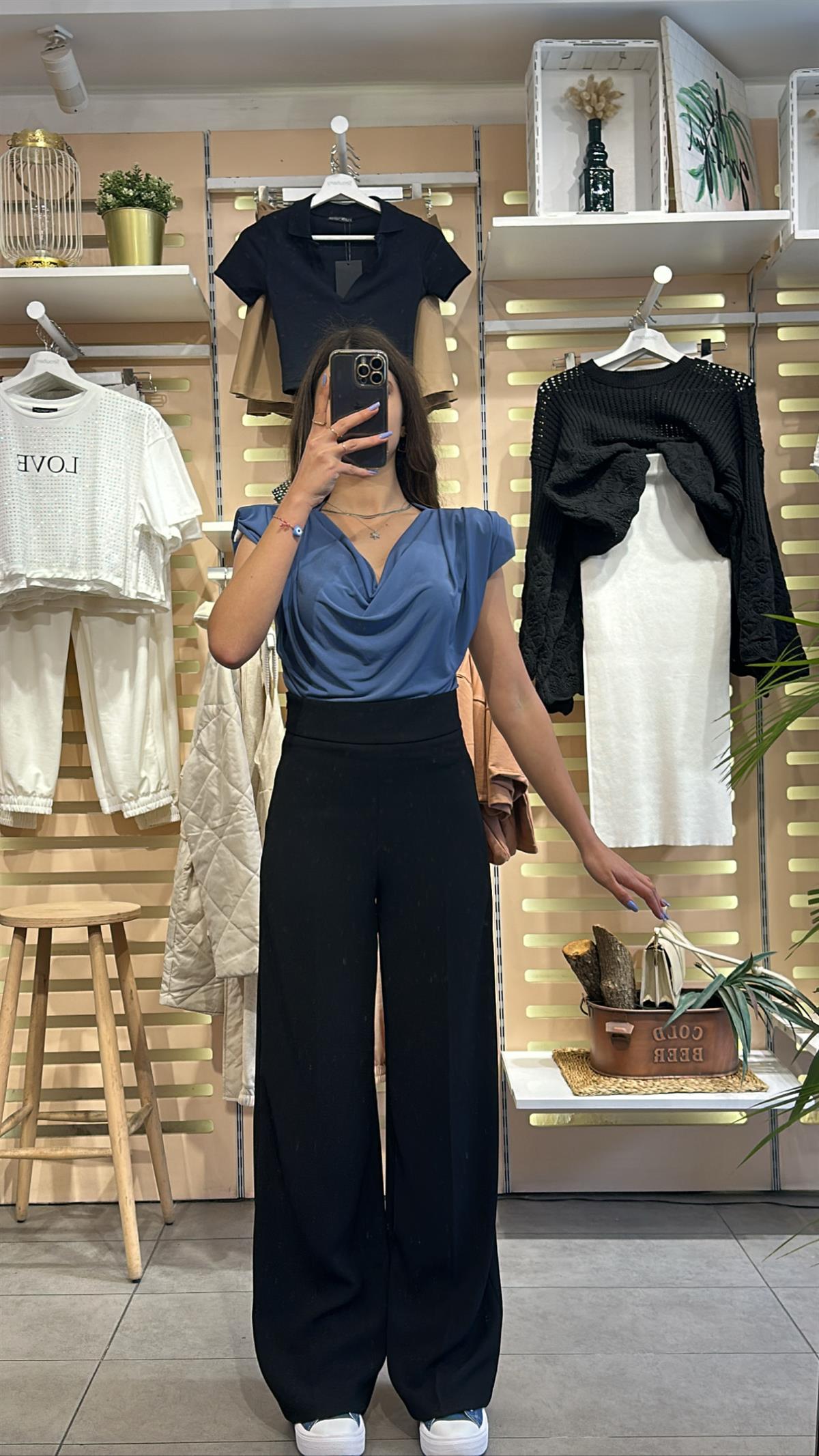 Siyah Kumaş Palazzo Pantolon  | StrawberryWear