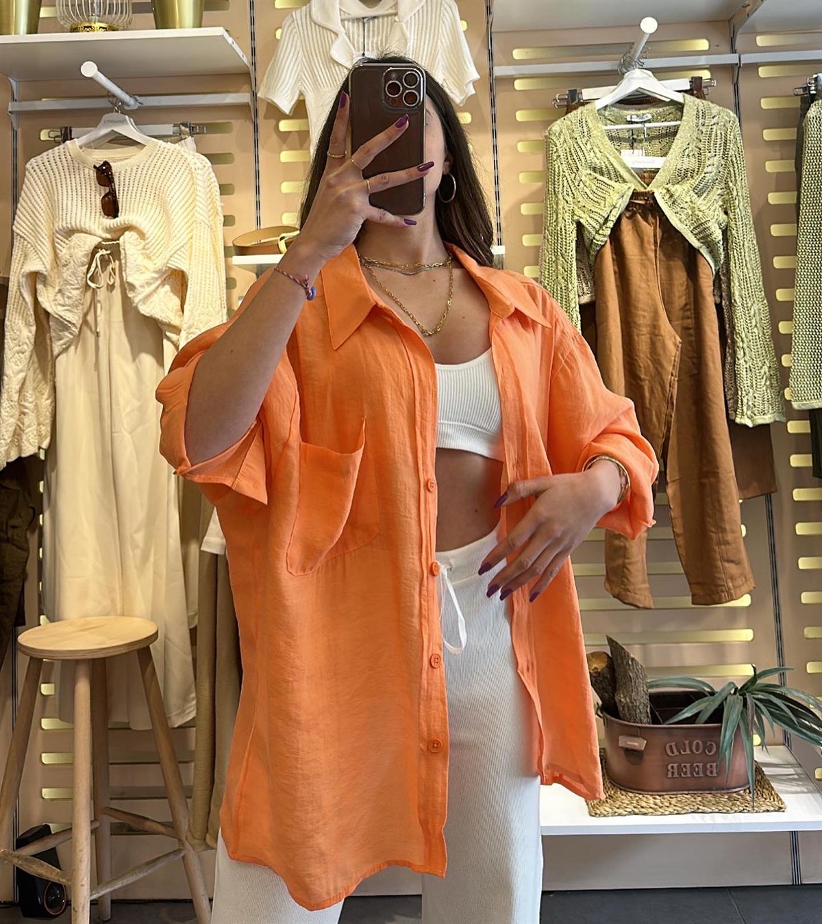 Turuncu Oversize Gömlek  | StrawberryWear