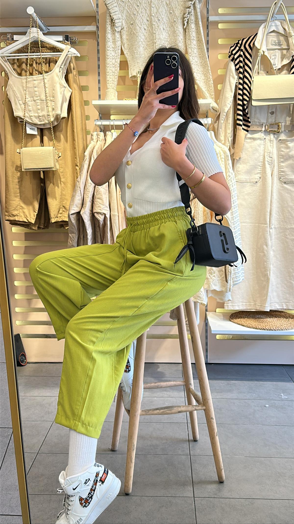 Yağ Yeşili Keten Şalvar  | StrawberryWear
