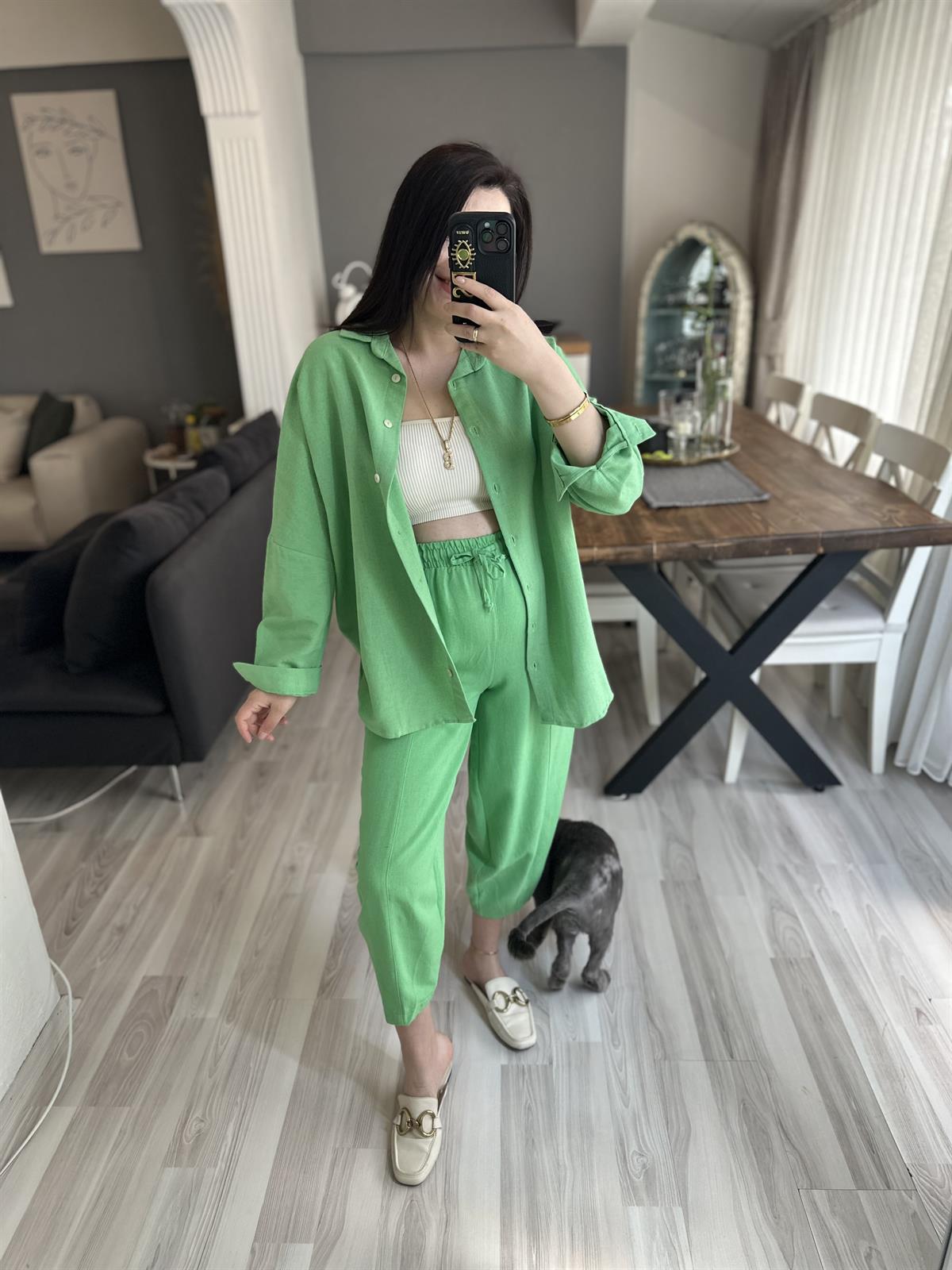 Yeşil Keten Şalvar | StrawberryWear