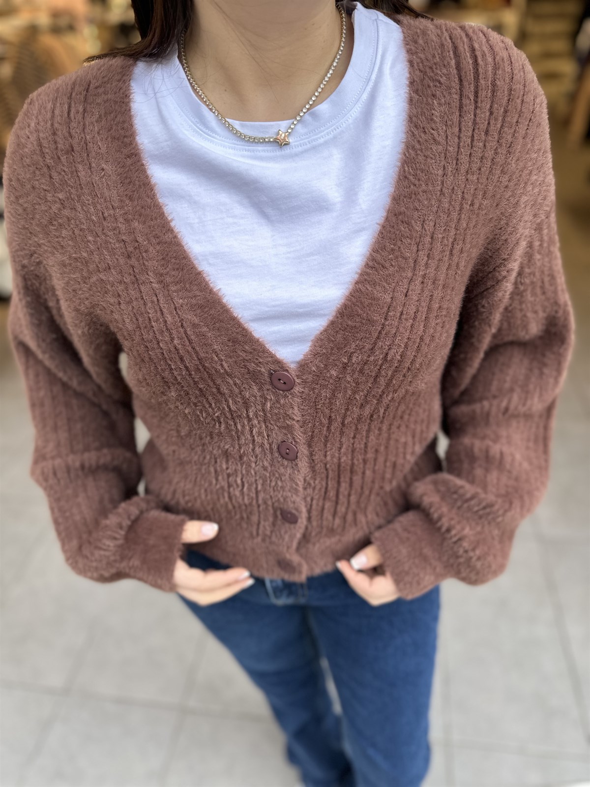 Yumoş Kahve Hırka | StrawberryWear