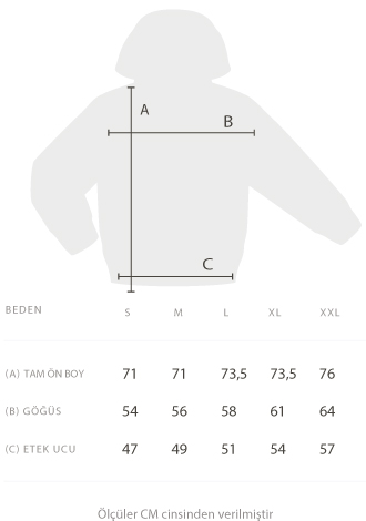 erkek kapüşonlu sweatshirt ölçü tablosu