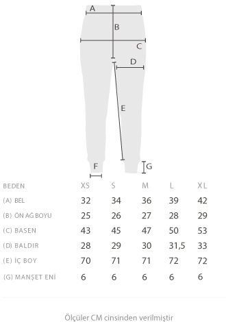 kadın jogger pantolon ölçü tablosu