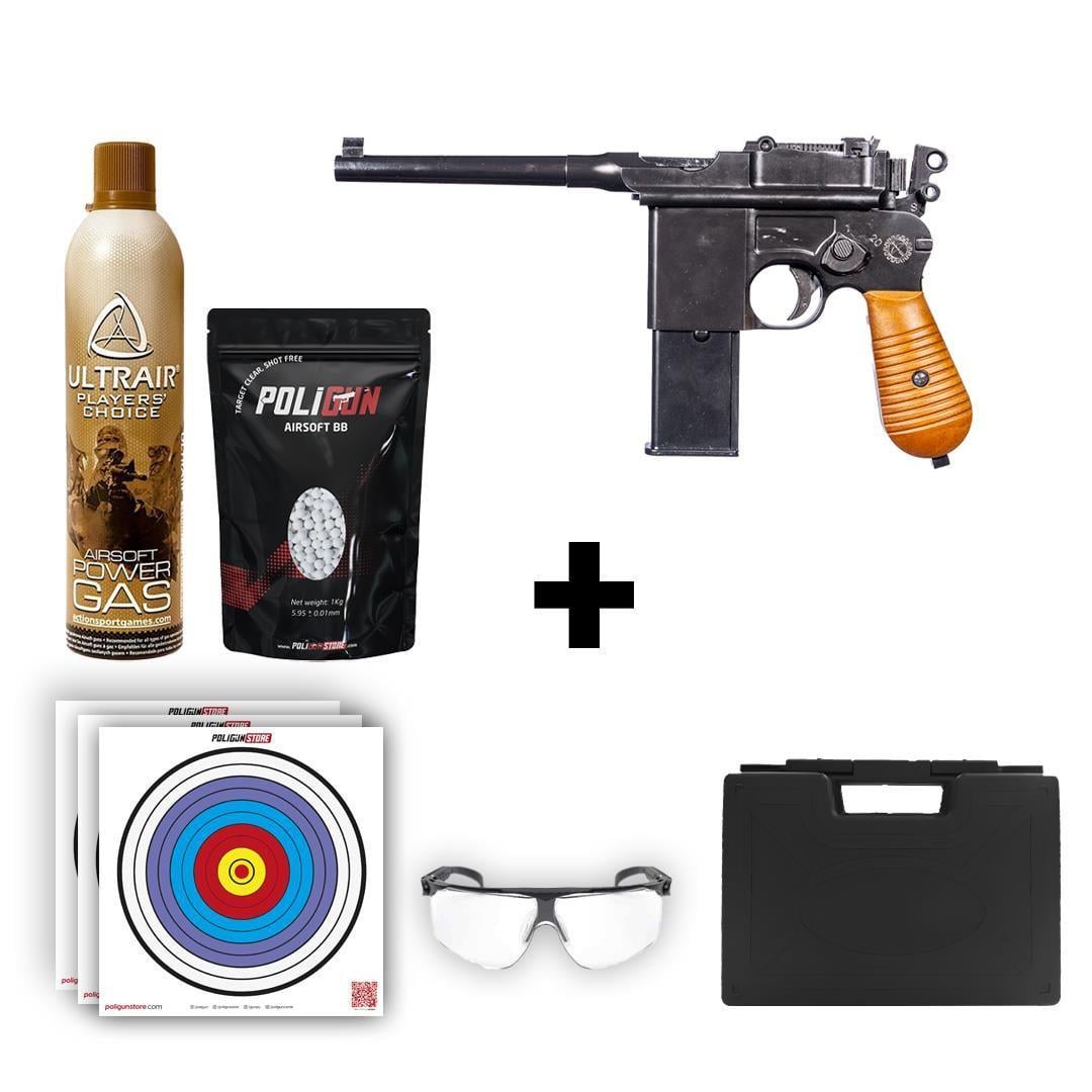​We Mauser M712 Airsoft Tabanca + Green Gas + 0.20gr BB + Taşıma Çantası + Balistik Gözlük