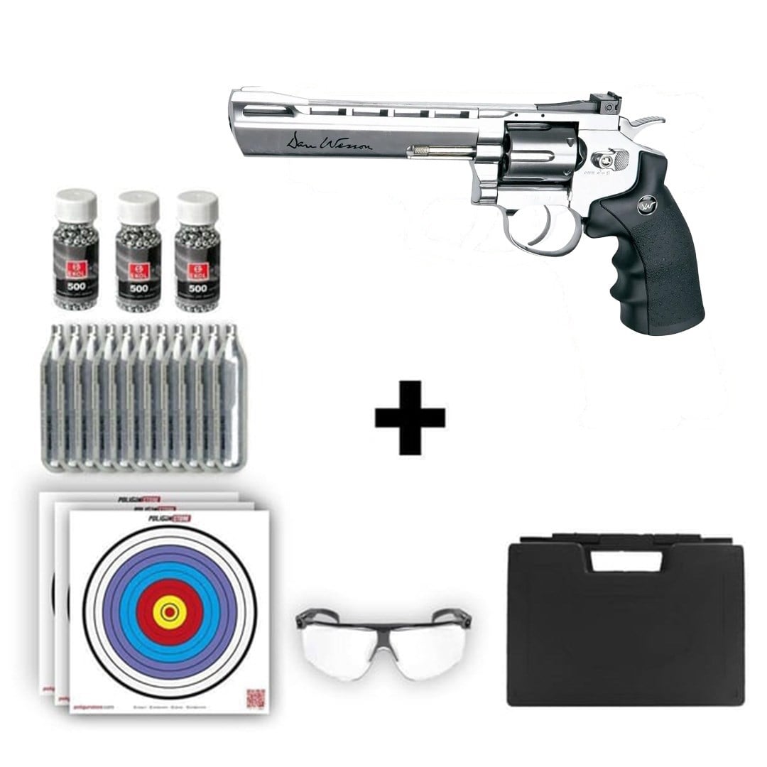 ASG Dan Wesson 6inç  4.50mm Havalı Tabanca + 10 Adet Co2 + 3 Adet 4.5mm BB + Taşıma Çantası + Balistik Gözlük