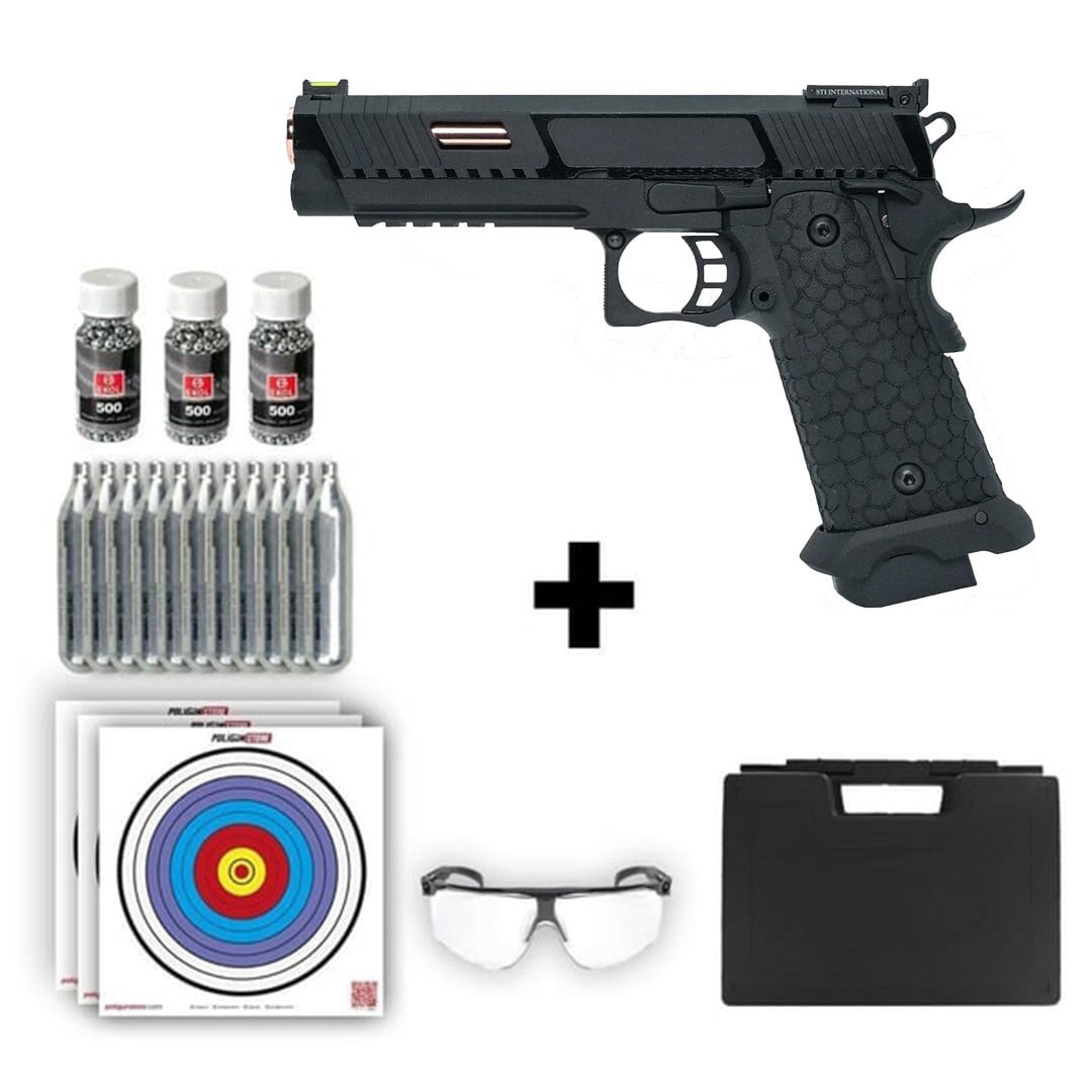 ASG STI Combat Master 4.50mm Havalı Tabanca + 10 Adet Co2 + 3 Adet 4.5mm BB + Taşıma Çantası + Balistik Gözlük