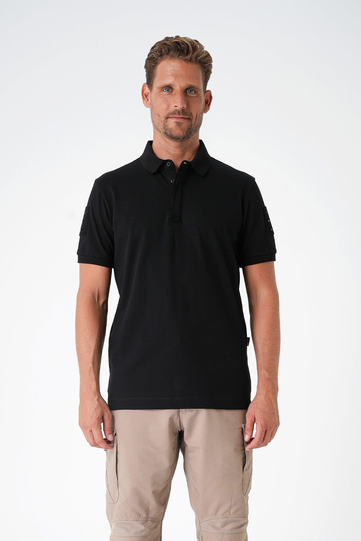 Casual Ryker Polo T-Shirt (Cırtlı) - SİYAH
