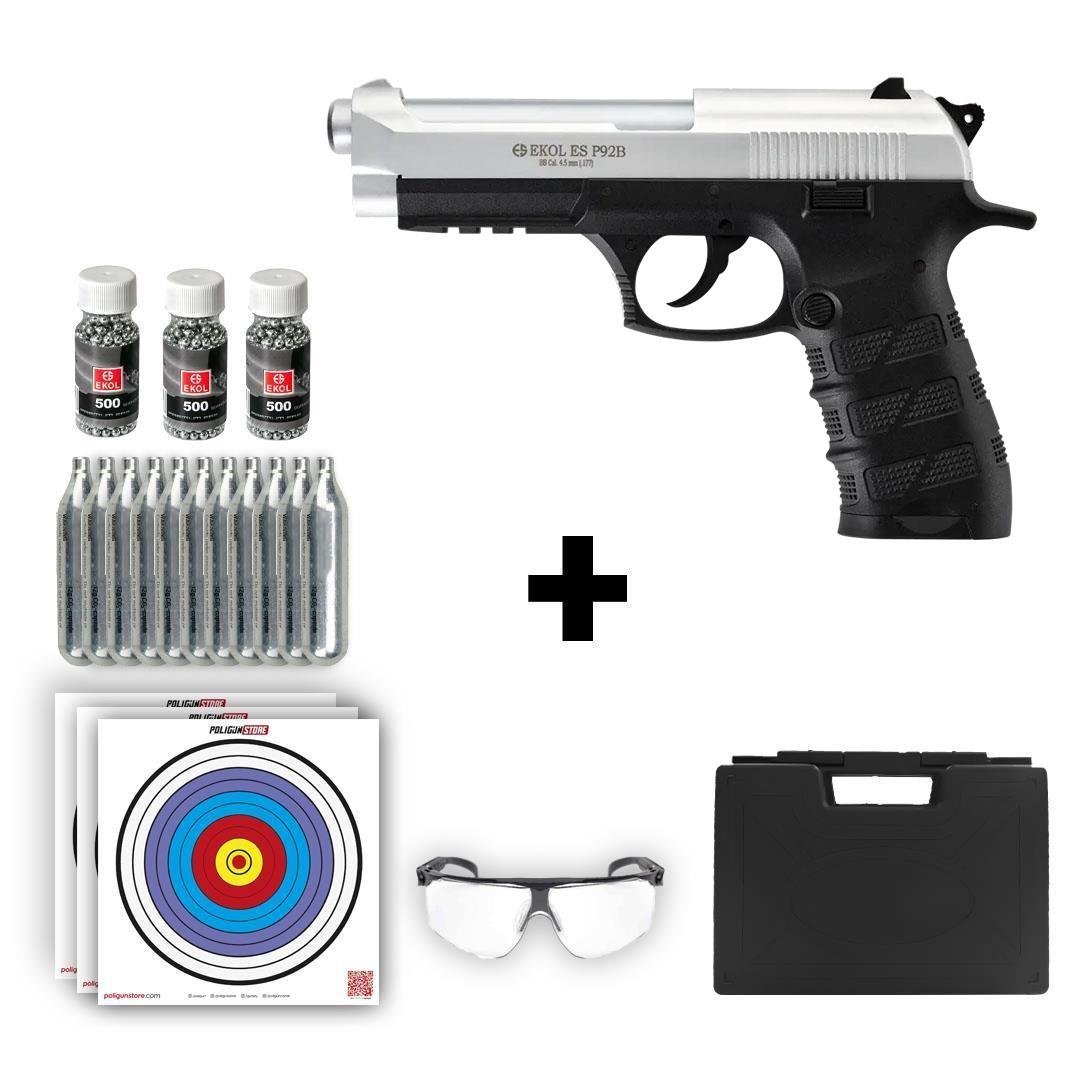 Ekol ES P92B Blowback Havalı Tabanca - Beyaz + 10 Adet Co2 + 3 Adet 4.5mm BB + Taşıma Çantası + Balistik Gözlük