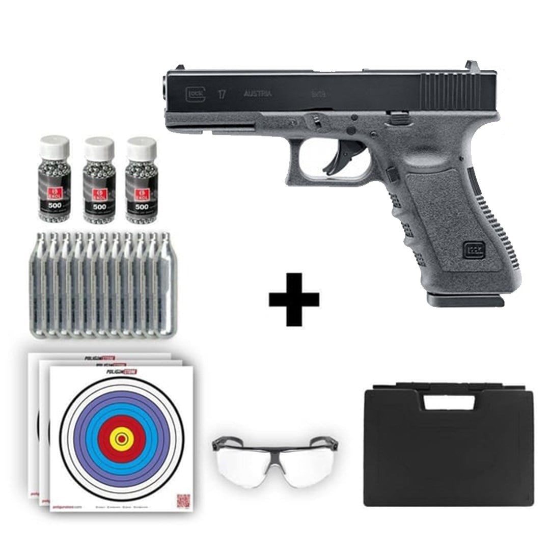 UMAREX Glock 17 4,5mm Havalı Tabanca + 10 Adet Co2 + 3 Adet 4.5mm BB + Taşıma Çantası + Balistik Gözlük