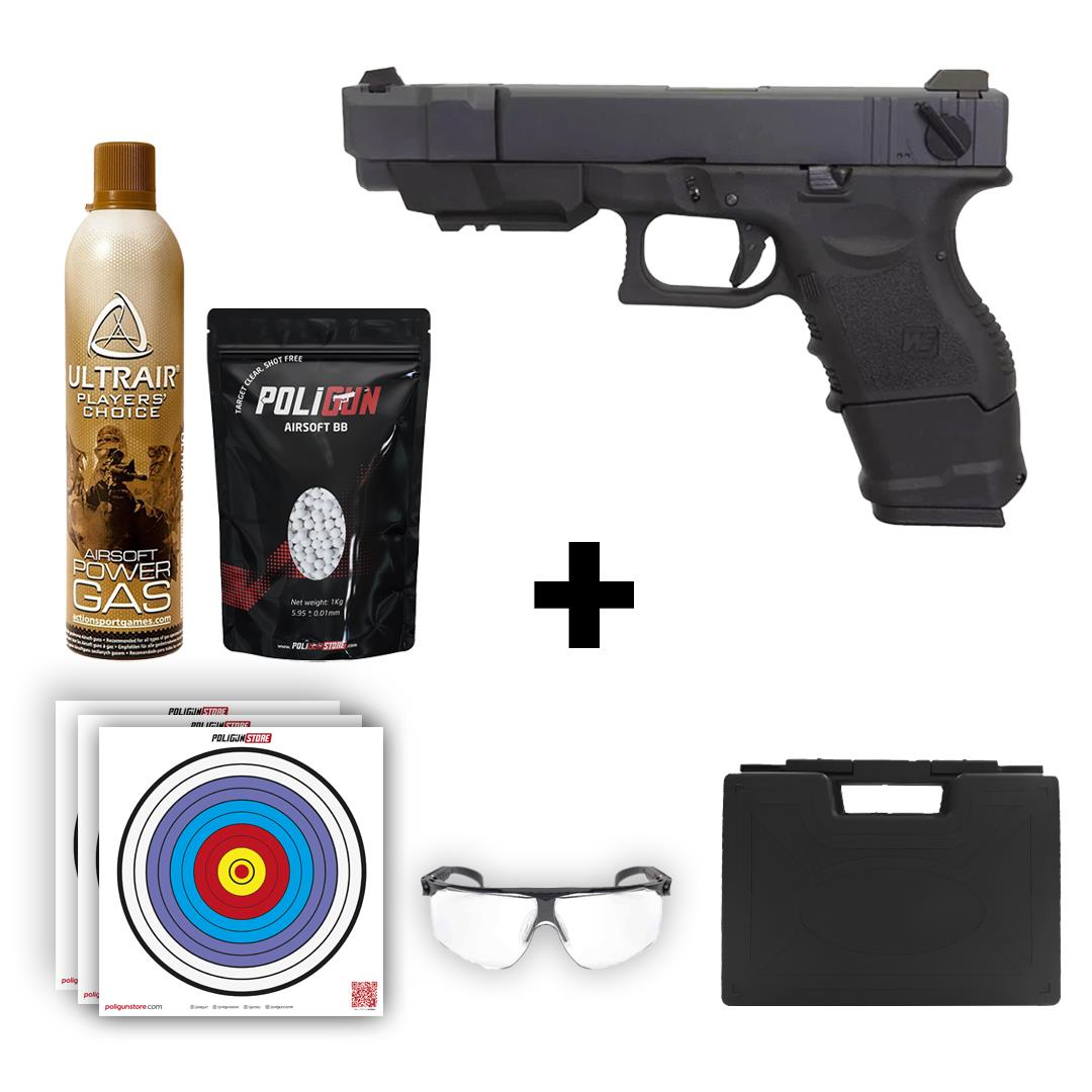 We Airsoft Glock 26C Siyah Airsoft Tabanca + Green Gas + 0.20gr BB + Taşıma Çantası + Balistik Gözlük