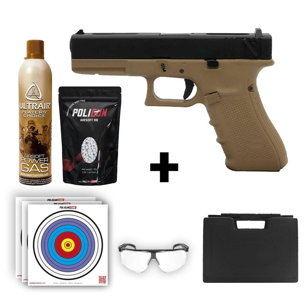 We Glock 18 Gen4 Tan + Green Gas + 0.20gr BB + Taşıma Çantası + Balistik Gözlük