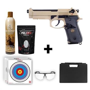 ​We Beretta M9A1 Navy Airsoft Tabanca + Green Gas + 0.20gr BB + Taşıma Çantası + Balistik Gözlük