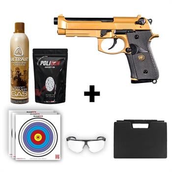 ​We Beretta M9A1 Navy Airsoft Tabanca + Green Gas + 0.20gr BB + Taşıma Çantası + Balistik Gözlük
