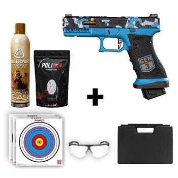 ​We Glock 17 Custom Airsoft Tabanca + Green Gas + 0.20gr BB + Taşıma Çantası + Balistik Gözlük