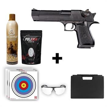 Cybergun Desert Eagle .50AE Siyah + Green Gas + 0.20gr BB + Taşıma Çantası + Balistik Gözlük