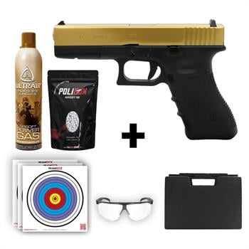 We Glock 17 Gen3 Titanium Gold + Green Gas + 0.20gr BB + Taşıma Çantası + Balistik Gözlük