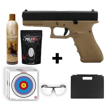 We Glock 17 Gen4 Tan + Green Gas + 0.20gr BB + Taşıma Çantası + Balistik Gözlük